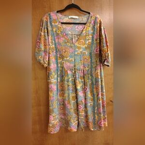 RusttyDustty Boho Floral V-Neck Mini Dress